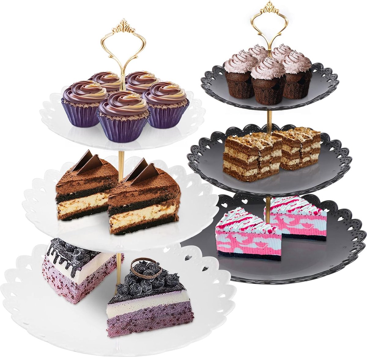 2 x 3 lagen Cupcake Stand Dessertbakje Fruit Koekje Snoep Display Stand Gelaagde Dienblad Geschikt voor Bruiloft Verjaardag Baby Douche Theekransje