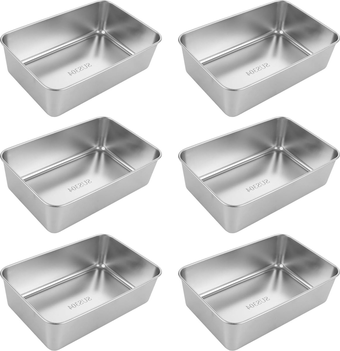 6 stuks broodbakvorm roestvrij staal, 22 x 14,5 x 6,3 cm, rechthoekig, zilverkleurig, bakvorm voor brood, cake, toast