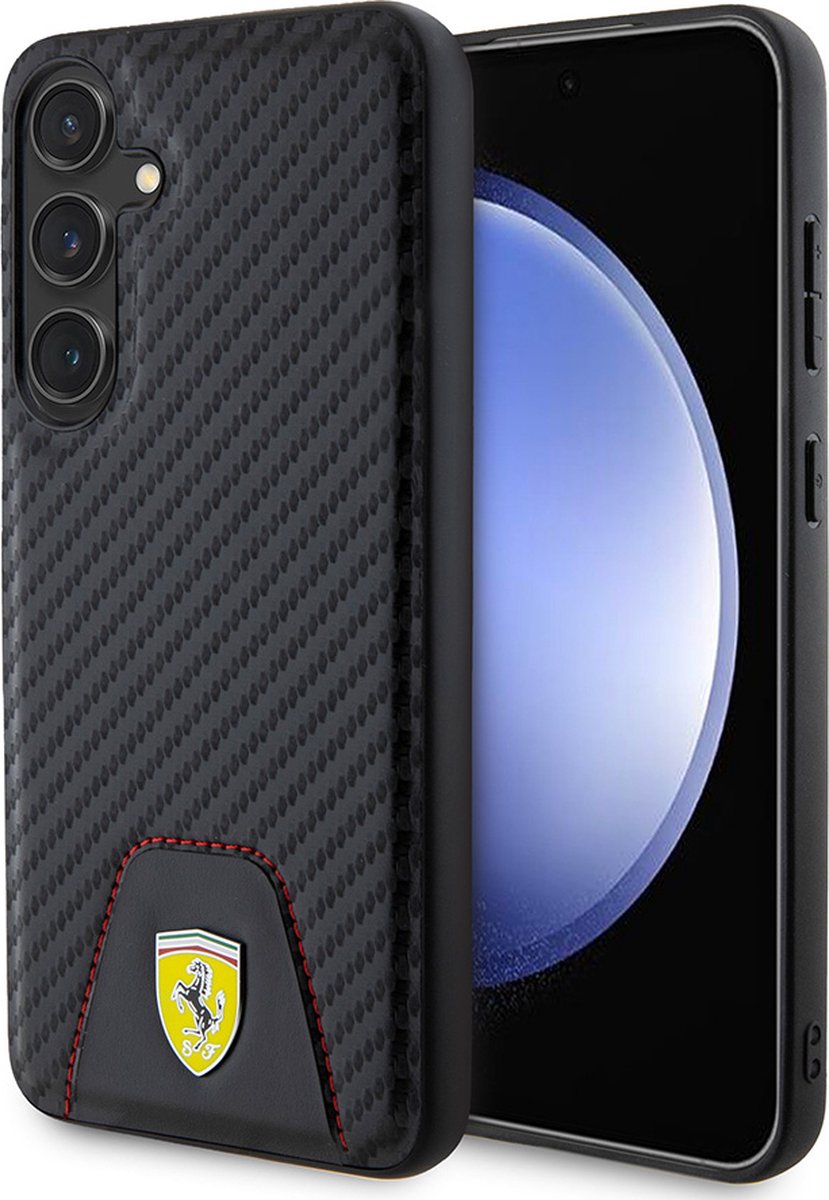 Ferrari Backcase hoesje geschikt voor Samsung Galaxy S24 - Effen Zwart - Kunstleer