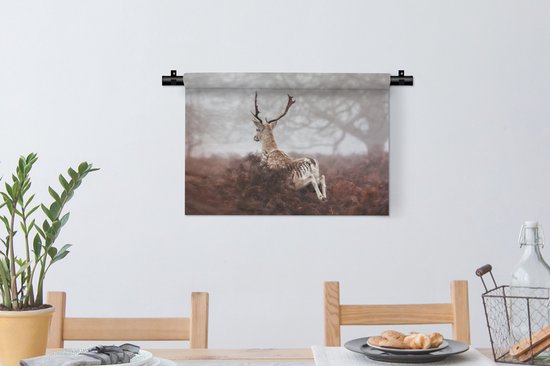 Tapisserie murale - Tissu mural - Cerf - Brume - Plantes - 60x40 cm - Tapisserie murale