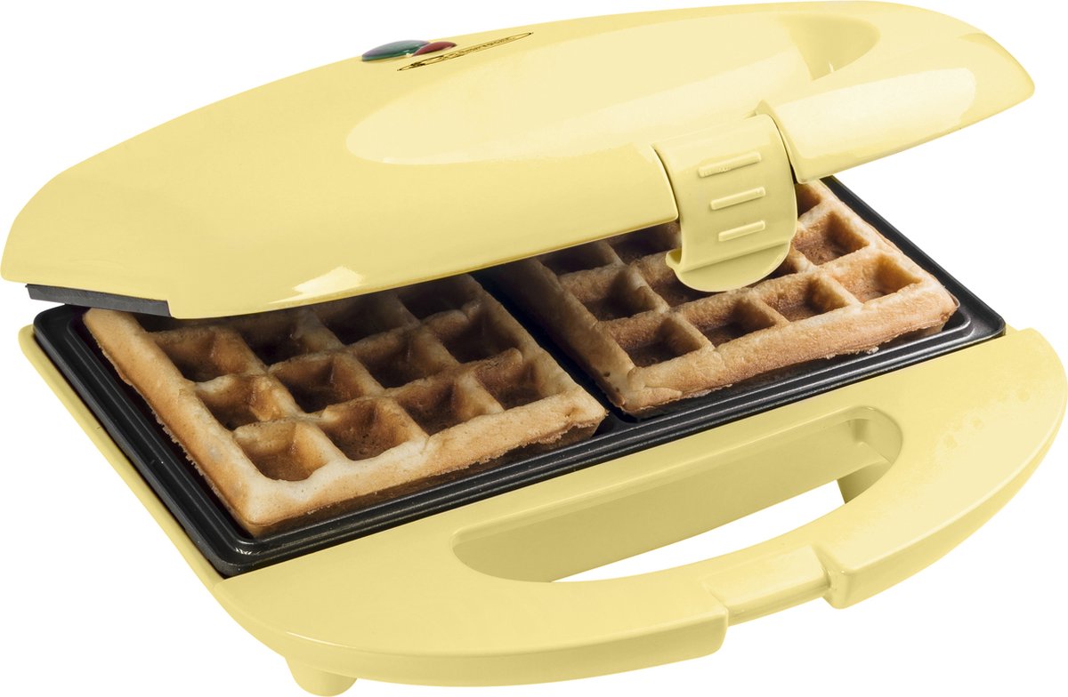 Bestron Wafelijzer voor 2 Brusselse wafels, wafelmaker met antianbaklaag & indicatielampje, 700W, kleur: geel