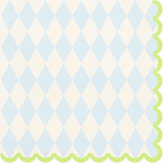 PartyDeco Serviettes Blauw/carreaux blancs (20 pcs 33 x 33 cm)