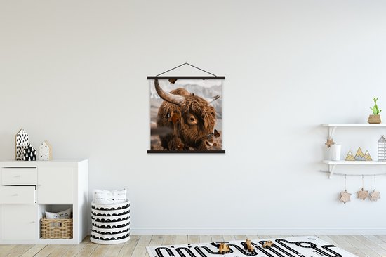 Porte-affiche avec affiche 60x60 cm - Affiche scolaire - Papillons - Highlander écossais - Fleurs - Affiche textile - Lattes noires