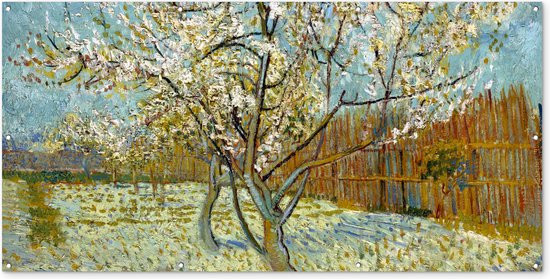 Schuttingposter Bloeiende perzikboom - Vincent van Gogh - 200x100 cm - Tuindoek