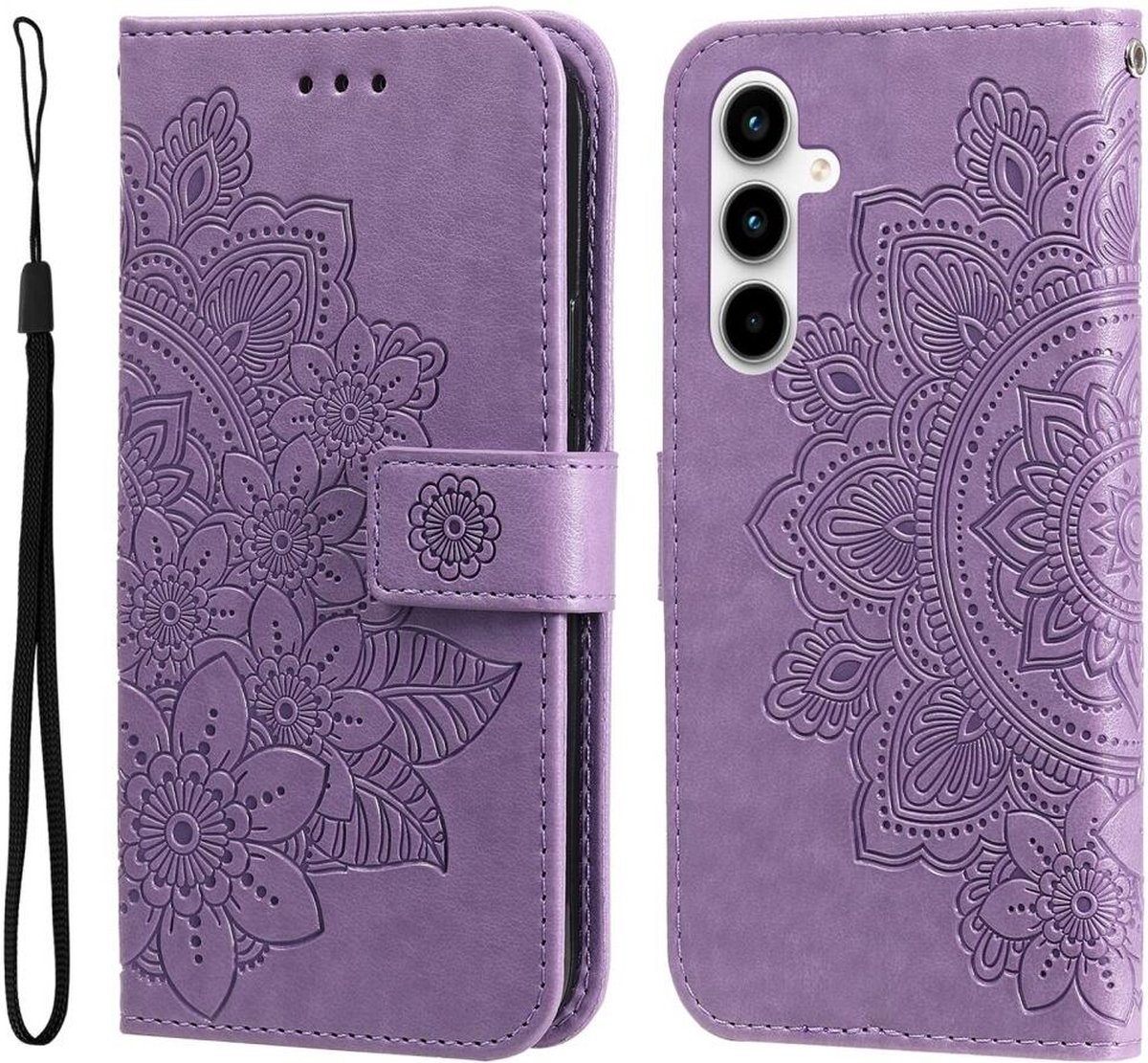 Hoesje Bloemen Book Case met Pasjeshouder Paars Geschikt voor Samsung Galaxy A35