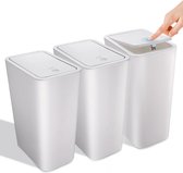 Set van 3 badkamerafvalbakken, 10 liter cosmetica-emmer met pop-up deksel, kleine afvalbak voor badkamer, kantoor, keuken, slaapkamer, keukenafvalbak van PP-materiaal (wit)