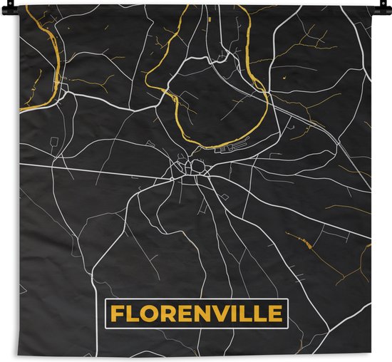 Tapisserie Murale - Toile Murale - Or - Carte - Plan de Ville - Plan d'Etage - Florenville - 180x180 cm - Tapisserie