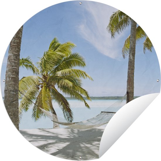 Tuincirkel Palmboom - Hangmat - Zand - 60x60 cm - Ronde Tuinposter - Buiten