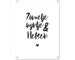 Tuindoek - Zonnetje, wijntje & kletsen - Zomer - Quotes - Spreuken - Wijn - 60x80 cm - Tuinposter tekst - Wanddecoratie buiten Tuindoek - Zonnetje, wijntje & kletsen - Zomer - Quotes - Spreuken - Wijn - 60x80 cm - Tuinposter tekst - Wanddecoratie buiten
