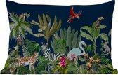 Sierkussen - Sierkussens voor buiten - Jungle - Dieren - Flamingo - Zebra - Kussen bladeren - Kussen - 50x30 cm