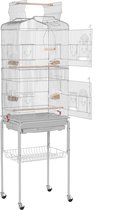 Cage à perroquets - Cage à perruches - Grande cage à oiseaux d'intérieur - Jouets inclus - Cages à oiseaux à roulettes - Avec bain - 35x45x162 cm - Gris clair