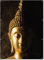 Muurdecoratie buiten Buddha - Boeddha beeld - Goud - Spiritueel - Zwart - 120x160 cm - Tuindoek - Buitenposter