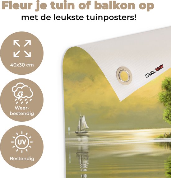 Tuin decoratie Schilderij - Olieverf - Huis - Natuur - Water - 40x30 cm - Tuindoek - Buitenposter