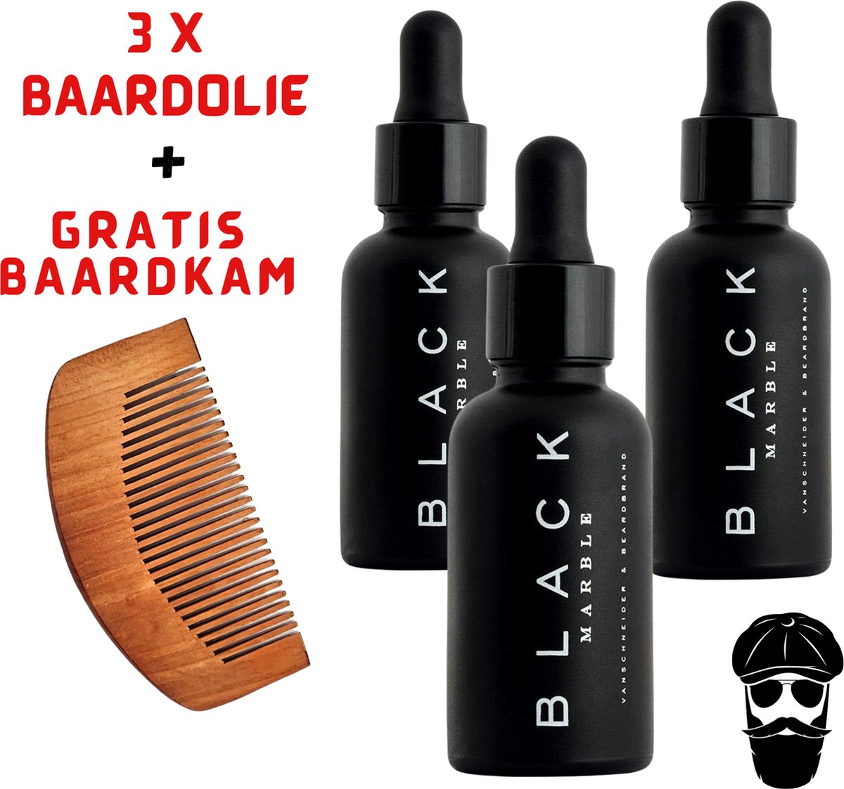 Black Marble Baardolie 3x30ml + Gratis Baardkam - Baard olie - Baardverzorging - Beard oil - Baardgroei