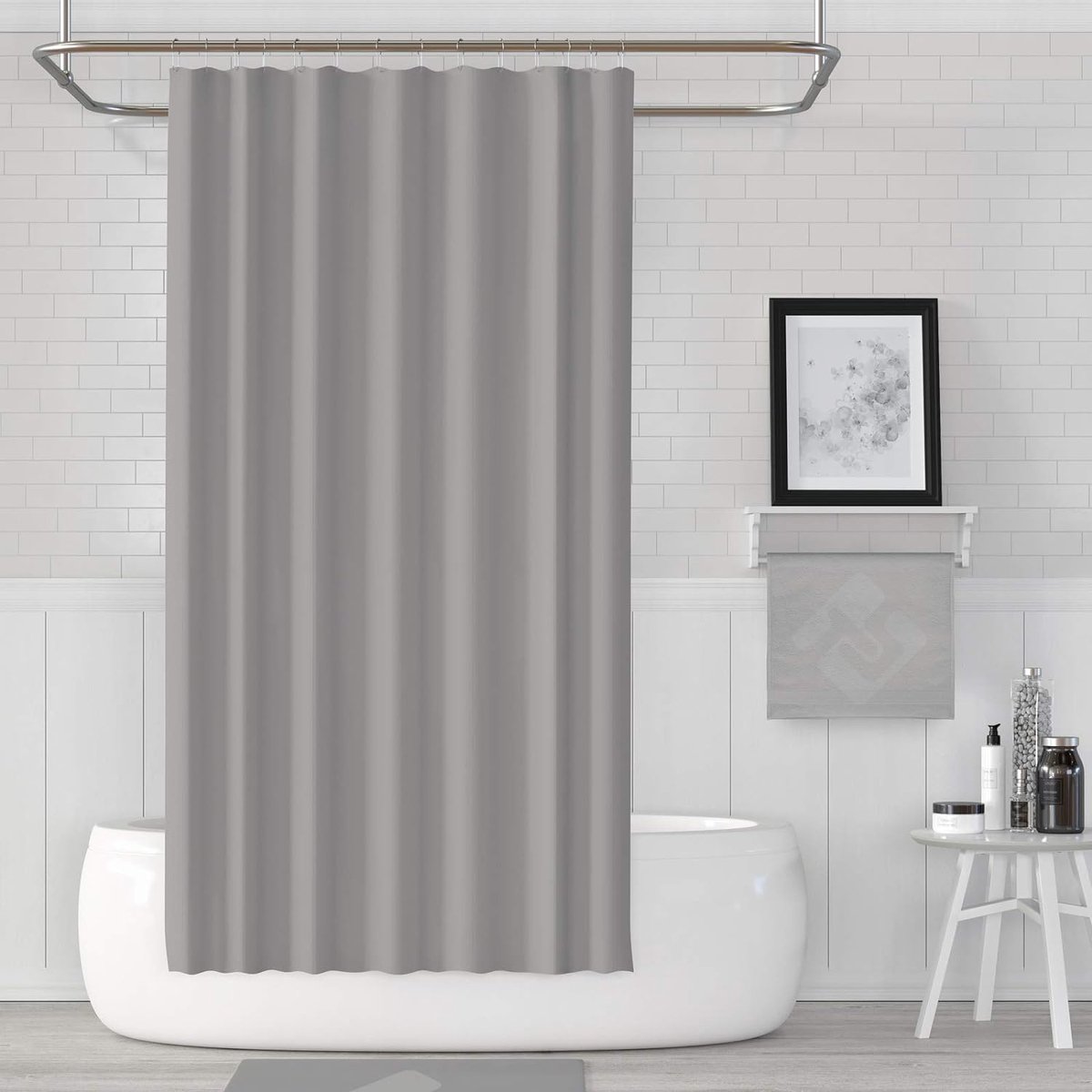 Casabueno - Douchegordijn Grijs- Effen - Anti Schimmel - Douchegordijn 180x200 cm - Shower Curtain - met Douche Gordijnringen - Grijs