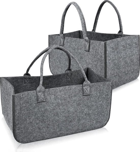 DuneDesign 25L Felt Firewood Basket - Gray