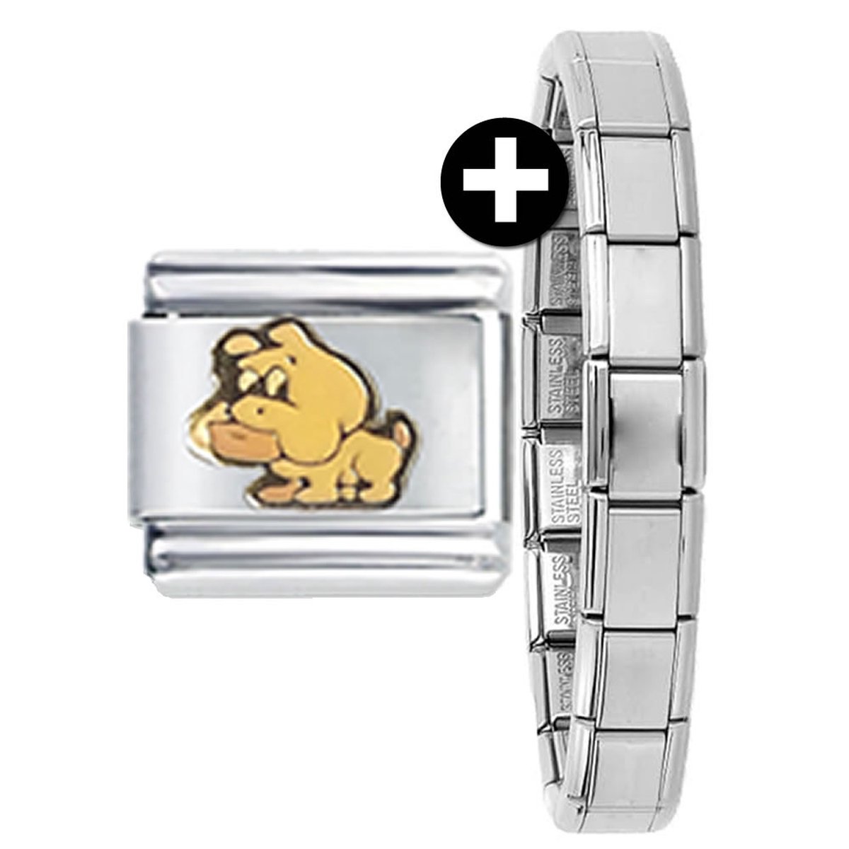 Schakel Bedel - Bulldog -Hondje - plus armband - 9mm - Geschikt voor Nomination armband