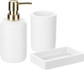 Navaris 3-delige badkamerset in wit - Set van zeepdispenser, tandenborstelbeker en zeepbakje - Badkameraccessoires