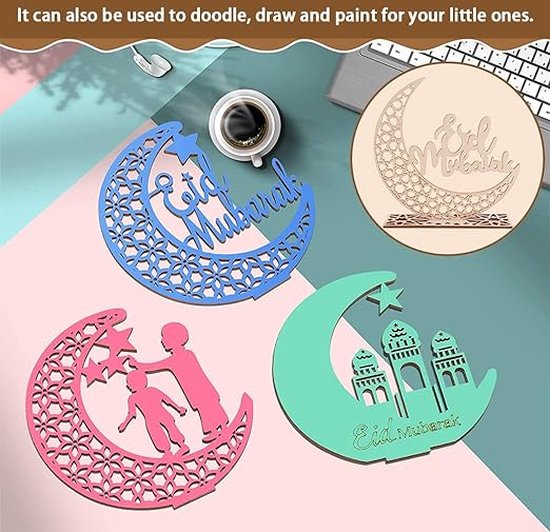 2pcs Ramadan Wood Decorations Eid Mubarak Ramadan Decorations Moon Muslim Party Accessories Ramadan Kareem Gift Decoration Muslim Supplies