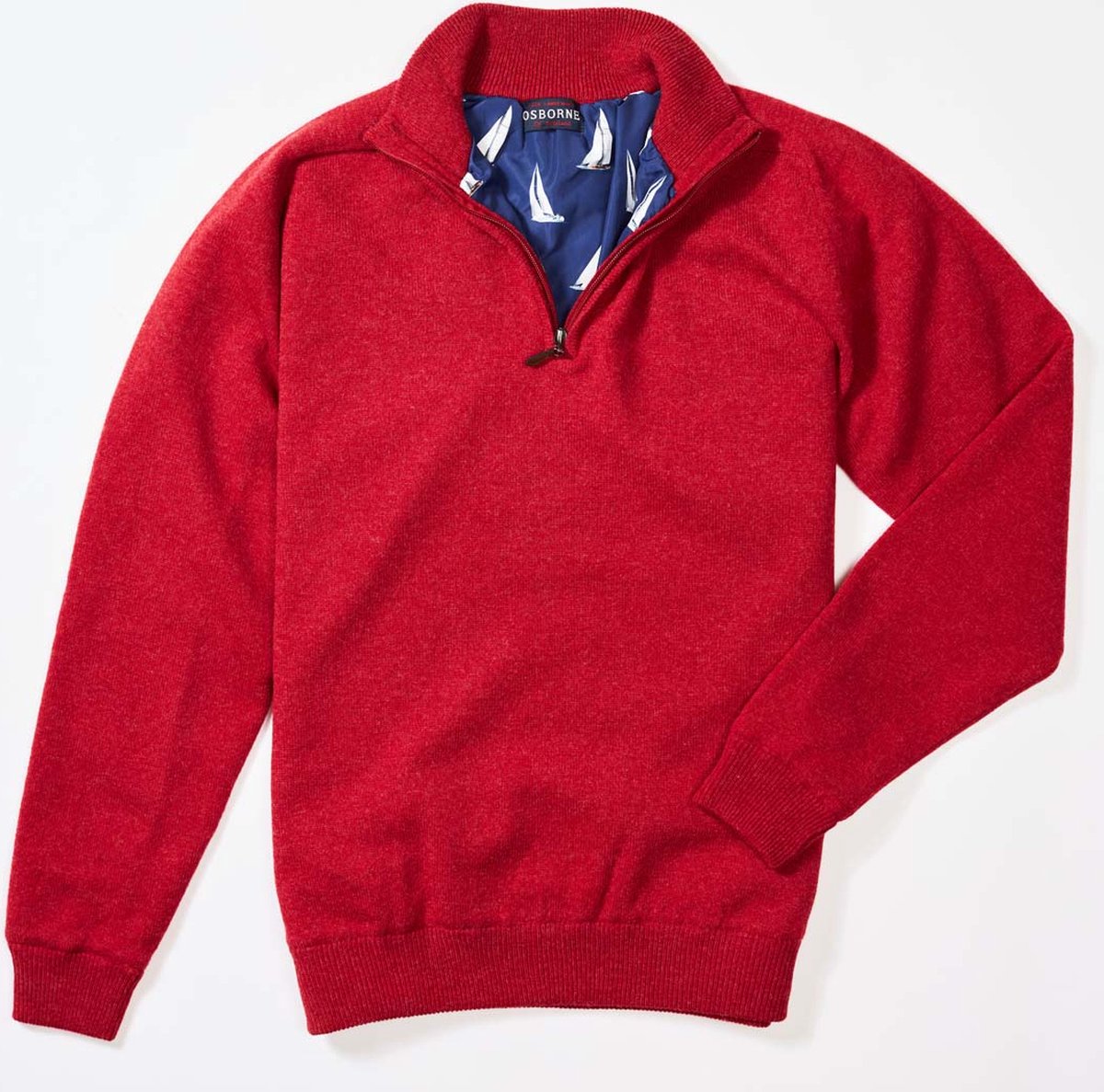 Osborne Knitwear Windstopper trui met halve rits heren - Sweater heren in Lamswol - Pullover Heren - Poppy Melange - Voering met bootprint - XL