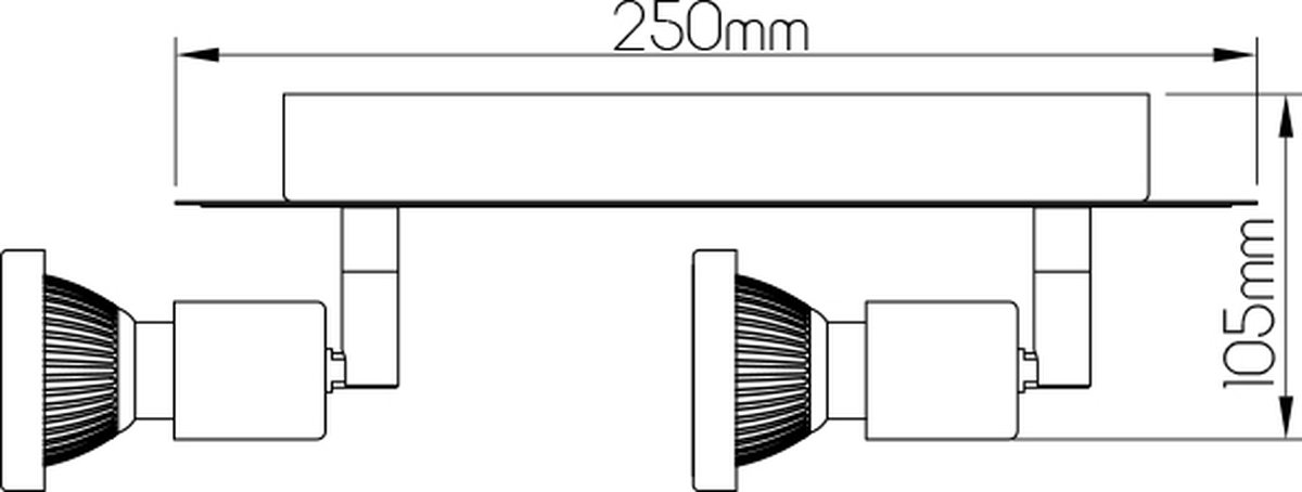 Xzibit plafondlamp richtbaar, zwart-chroom, 2x GU10 LED 5W 3000K, 367 lumen, IP20, 250x90x105mm