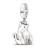Fler® | Bedel | Past op populaire bedel armbanden (standaard-3mm) | armbandbedel | Katten Familie Bedel | Hangbedel Charm | 925 sterling zilver | Transparante zirkonia | Zwarte emaille | Vriendschap, Verjaardagsgeschenk, Cadeau | Valentijn kado