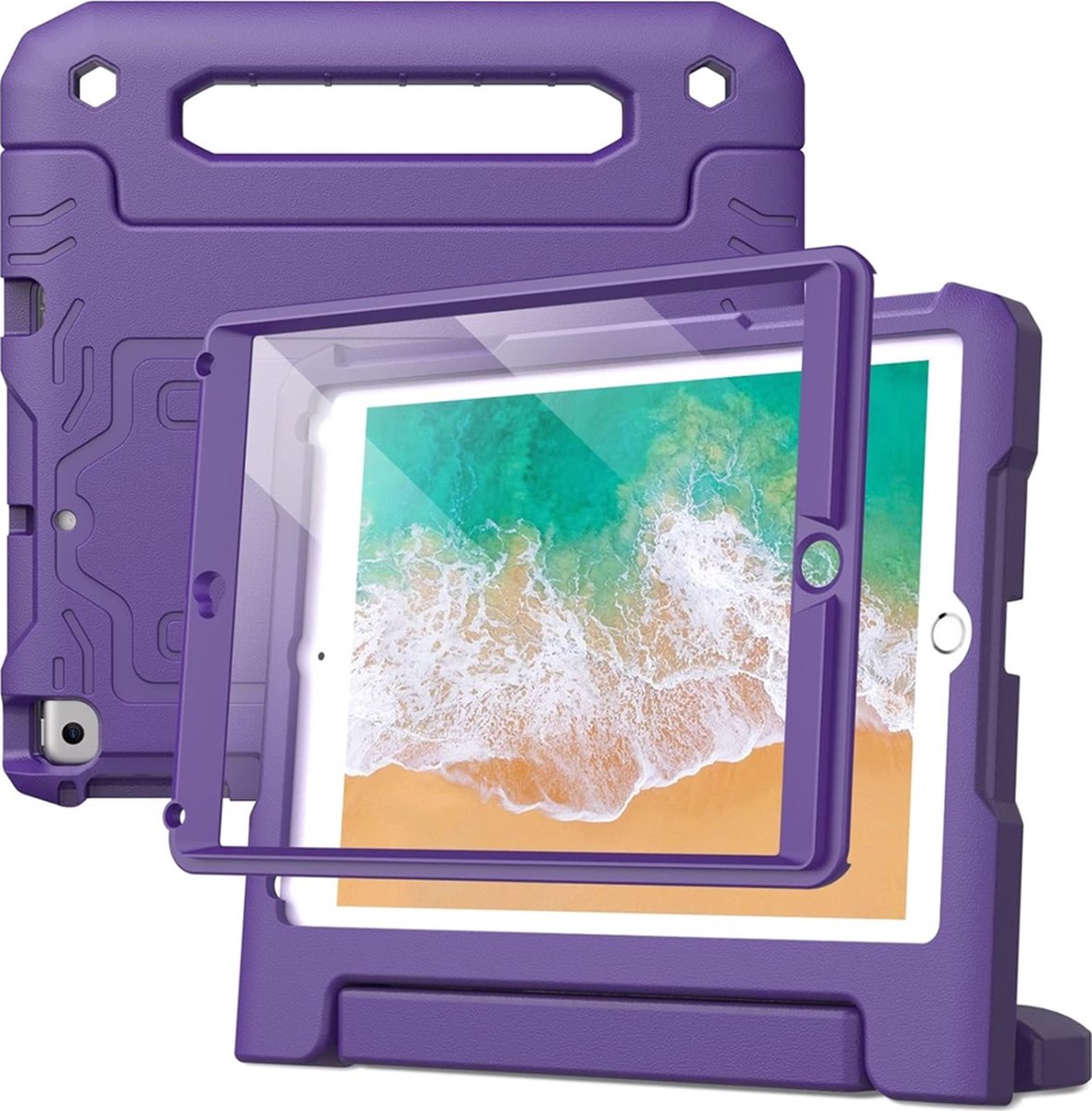 Tablet beschermhoes geschikt voor Apple iPad 5 - iPad 6 - 9.7 inch - kindvriendelijk cover - ingebouwde screenprotector - hoes - hoesje voor kinderen met standaard - kinderhoes - kinderhoesje met handvat - Paars