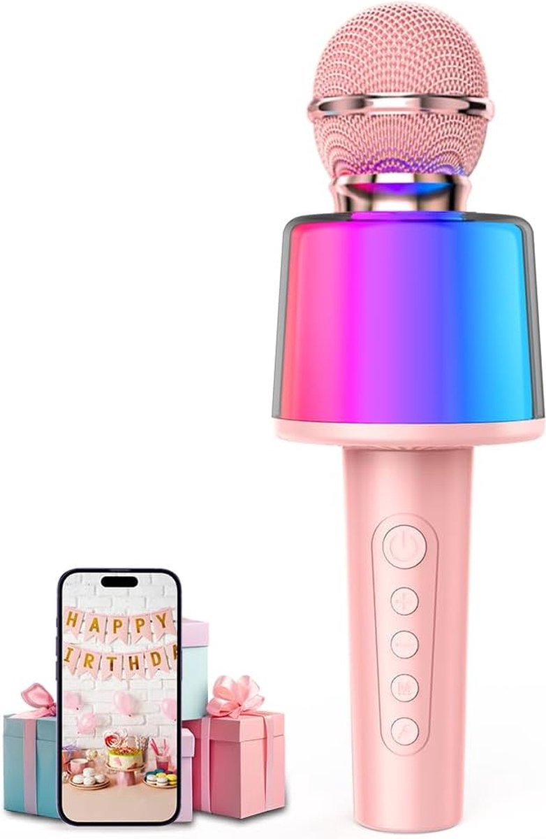 BOTC Karaoke Microfoon Bluetooth - Karaoke met LED Licht - Rosé