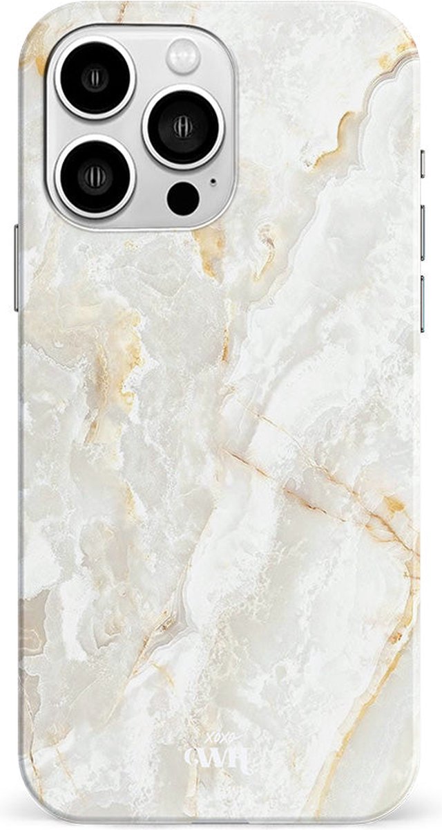 xoxo Wildhearts Marble Off Whites - Single Layer - Hoesje geschikt voor iPhone 14 Pro hoesje - Marmer hoesje - Shockproof base - Beschermhoesje geschikt voor iPhone 14 Pro case - Gebroken wit