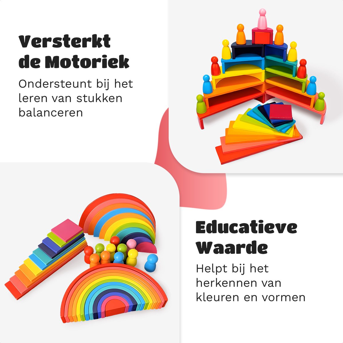 EverGoods Regenboog Speelgoed - Montessori Speelgoed- Educatief Speelgoed - Sensorisch Speelgoed - Houten Blokken - Incl. Opbzergzakje — afbeelding 4