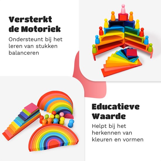 EverGoods Regenboog Speelgoed - Montessori Speelgoed- Educatief Speelgoed - Sensorisch Speelgoed - Houten Blokken van Merkloos — afbeelding 4