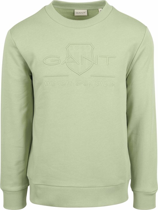 Gant - Sweater Embossed Logo Lichtgroen - Heren - Maat L - Regular-fit