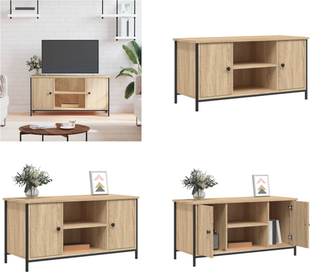 vidaXL - Tv-meubel - 100x40x50 - cm - bewerkt - hout - sonoma - eikenkleurig