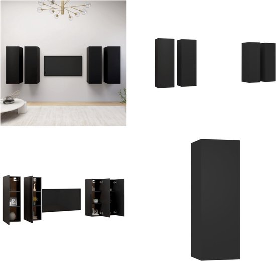 vidaXL Tv-meubelen 4 st 30-5x30x90 cm bewerkt hout zwart - Tv-kast - Tv-kasten - Televisiekast - Televisiekasten