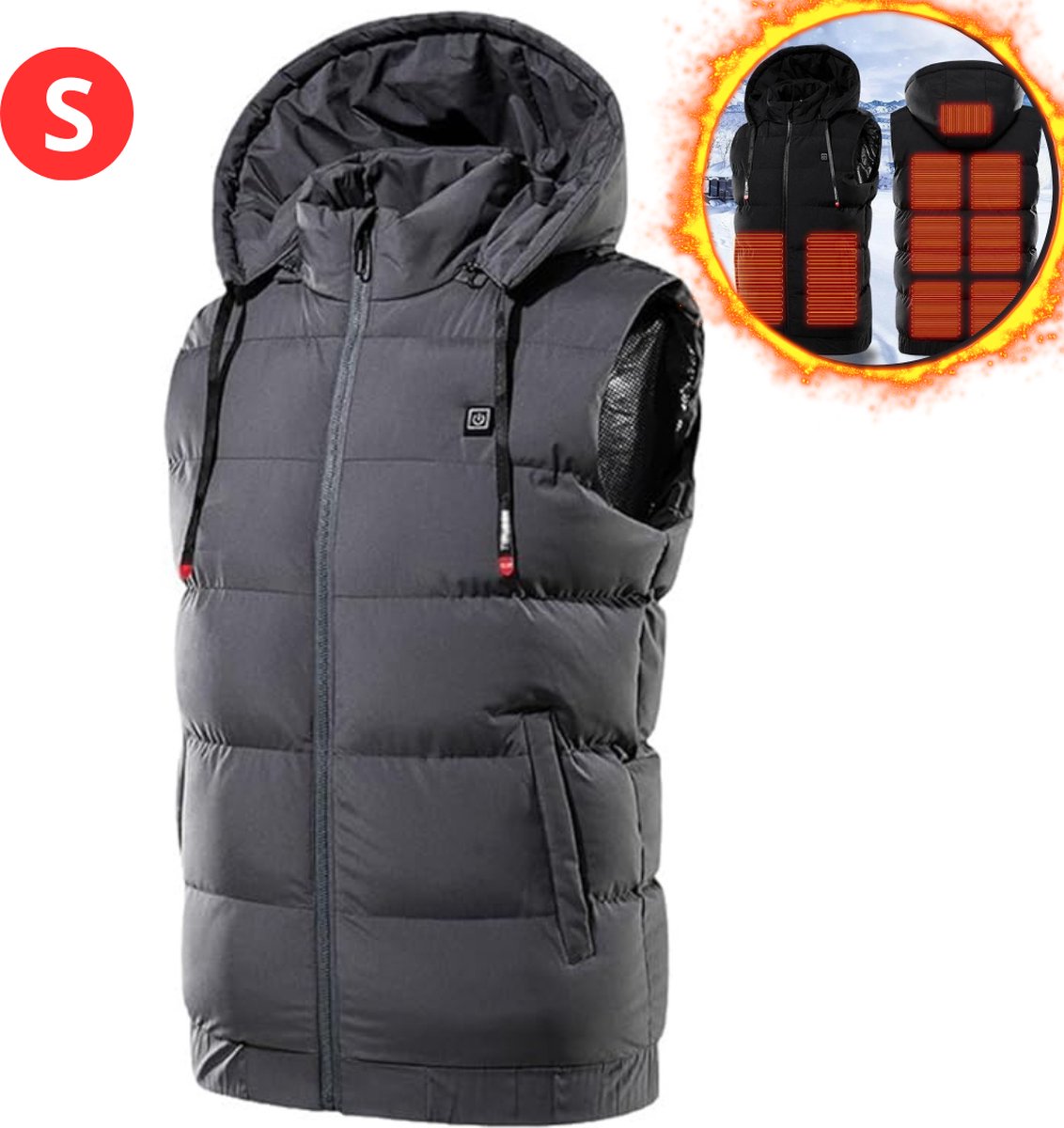 Nivard Verwarmde Bodywarmer Heated Vest Elektrische Bodywarmer Met Capuchon Jas Oplaadbaar Heren Grijs