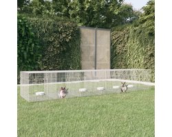 vidaXL - Konijnenkooi - met - 6 - panelen - 327x79x54 - cm - gegalvaniseerd - ijzer