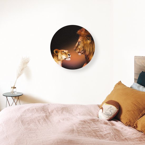 Artaza Forex Cercle Mural Lion et Lionne - Couleur - 70x70 cm - Cercle Mural - Peinture Ronde - Cercle de Décoration murale - Décoration murale