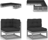 vidaXL 11-delige Loungeset met kussens massief grenenhout grijs - Loungeset - Loungesets - Tuinsets - Tuinsets