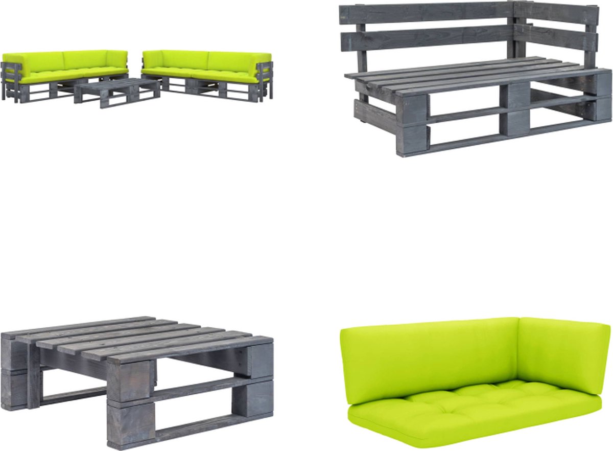 VidaXL 6-delige Loungeset pallet met kussens grijs geïmpregneerd hout Pallet Loungeset Pallet Loungesets Tuinset Tuinsets