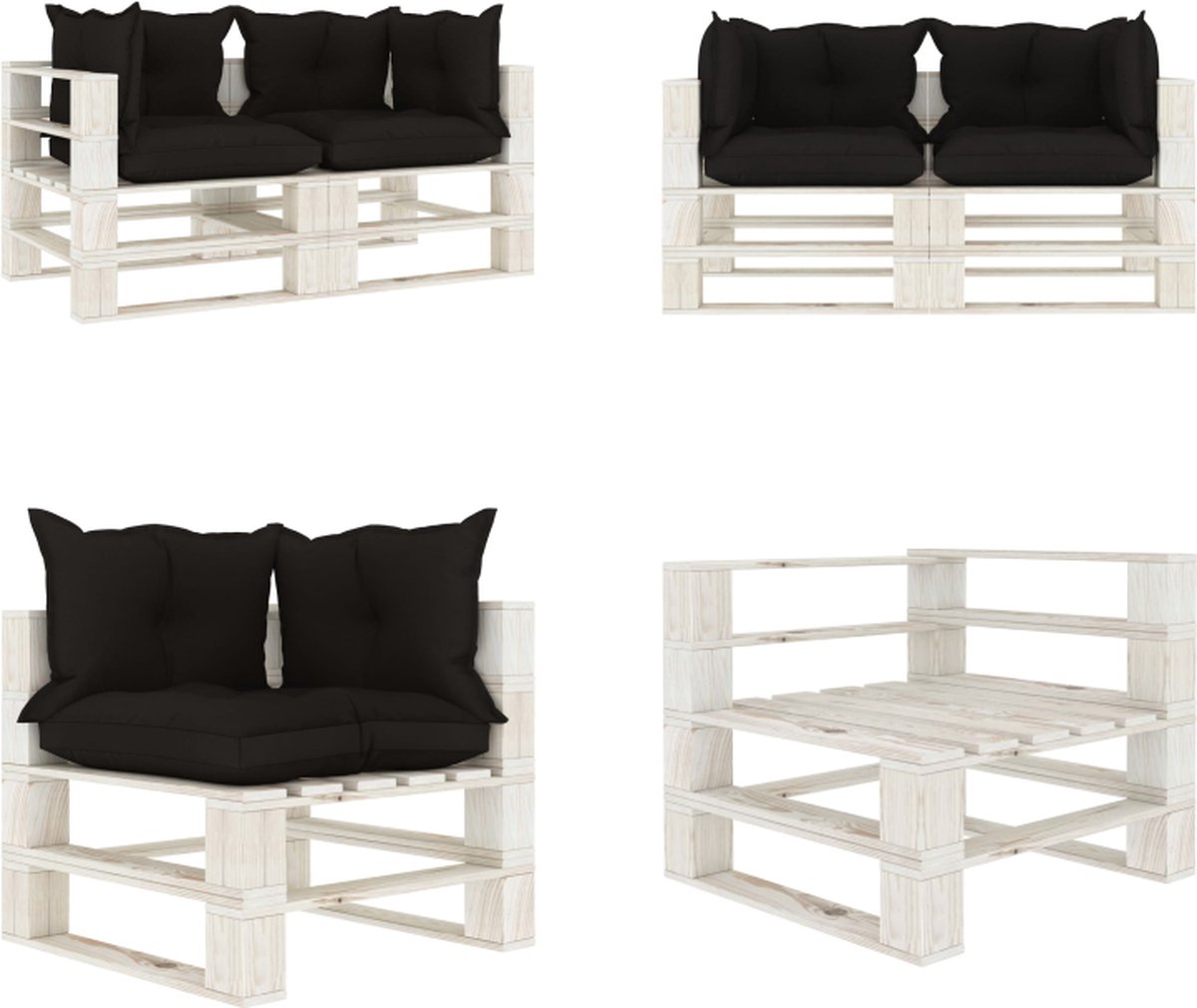 VidaXL Tuinbank 2-zits met zwarte kussens pallet hout Palletbank Palletbanken Tuinbank Parkbank