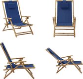 vidaXL Relaxstoel verstelbaar bamboe en stof marineblauw - Relaxstoel - Relaxstoelen - Klapstoel - Klapstoelen