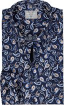 MARVELIS comfort fit overhemd - popeline - donkerblauw met wit - lichtblauw en oranje dessin - Strijkvrij - Boordmaat: 45