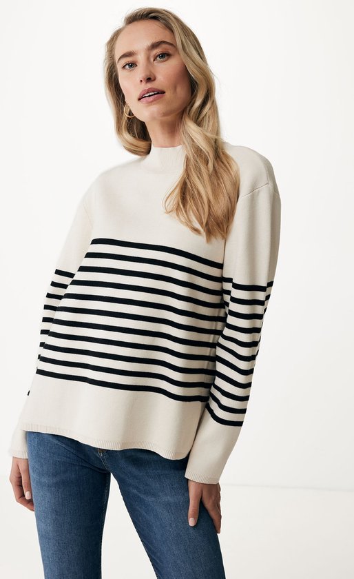 Striped Trui Knit With Slits Dames - Off White - Maat XS