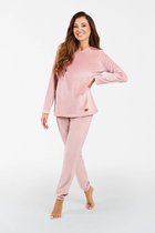 Italian Fashion Akara| hoogwaardig huispak | Velours Pyjama Dames | Lange Mouw Lange Broek | roze XXL