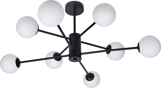 Design zwarte plafondlamp met melkwit glas - 8-lichts Idaho