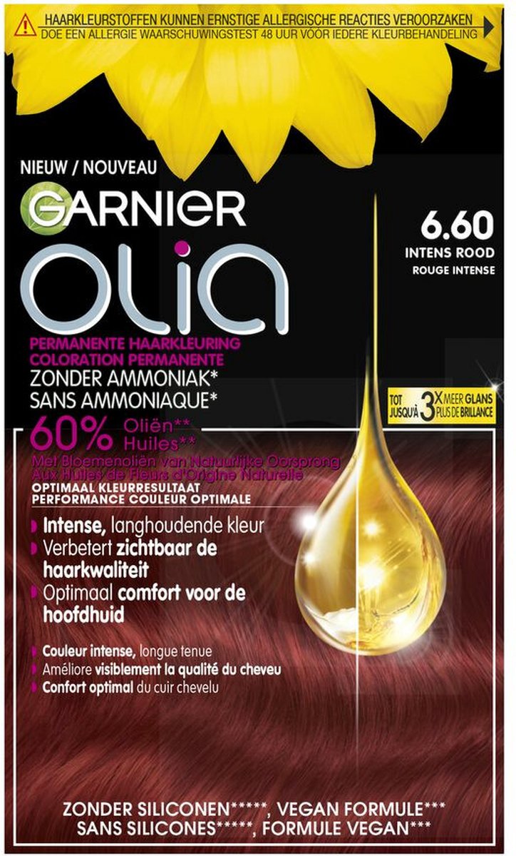 Garnier Olia Intens Rood 6.60 - Permanente Haarkleuring Zonder Ammoniak - Kleurcrème op basis van 60% oliën - Haarverf