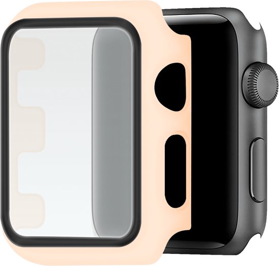 Telefoonglaasje Hoesje met screenprotector - Geschikt voor Apple Watch 4\ Apple Watch 5\ Apple Watch 6\ Apple Watch SE - 44mm - Roze