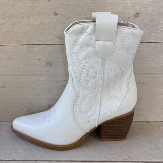 WELOVESHOES® Dames Cowboylaarzen met Hak Kort - Imitatieleer - Wit