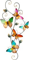 Anna's Collection Wand decoratie vlinders - gekleurd - 35 x 68 cm - metaal - muurdecoratie
