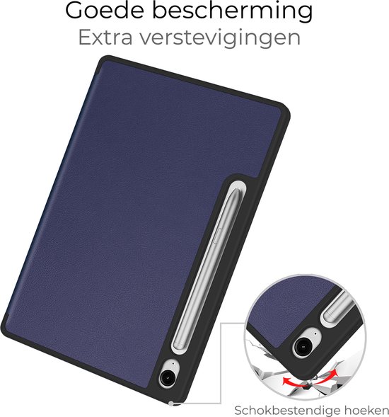 Hoes Geschikt voor Samsung Galaxy Tab S9 FE Hoes Book Case Hoesje Trifold Cover Met Uitsparing Geschikt voor S Pen - Hoesje Geschikt voor Samsung Tab S9 FE Hoesje Bookcase - Donkerblauw